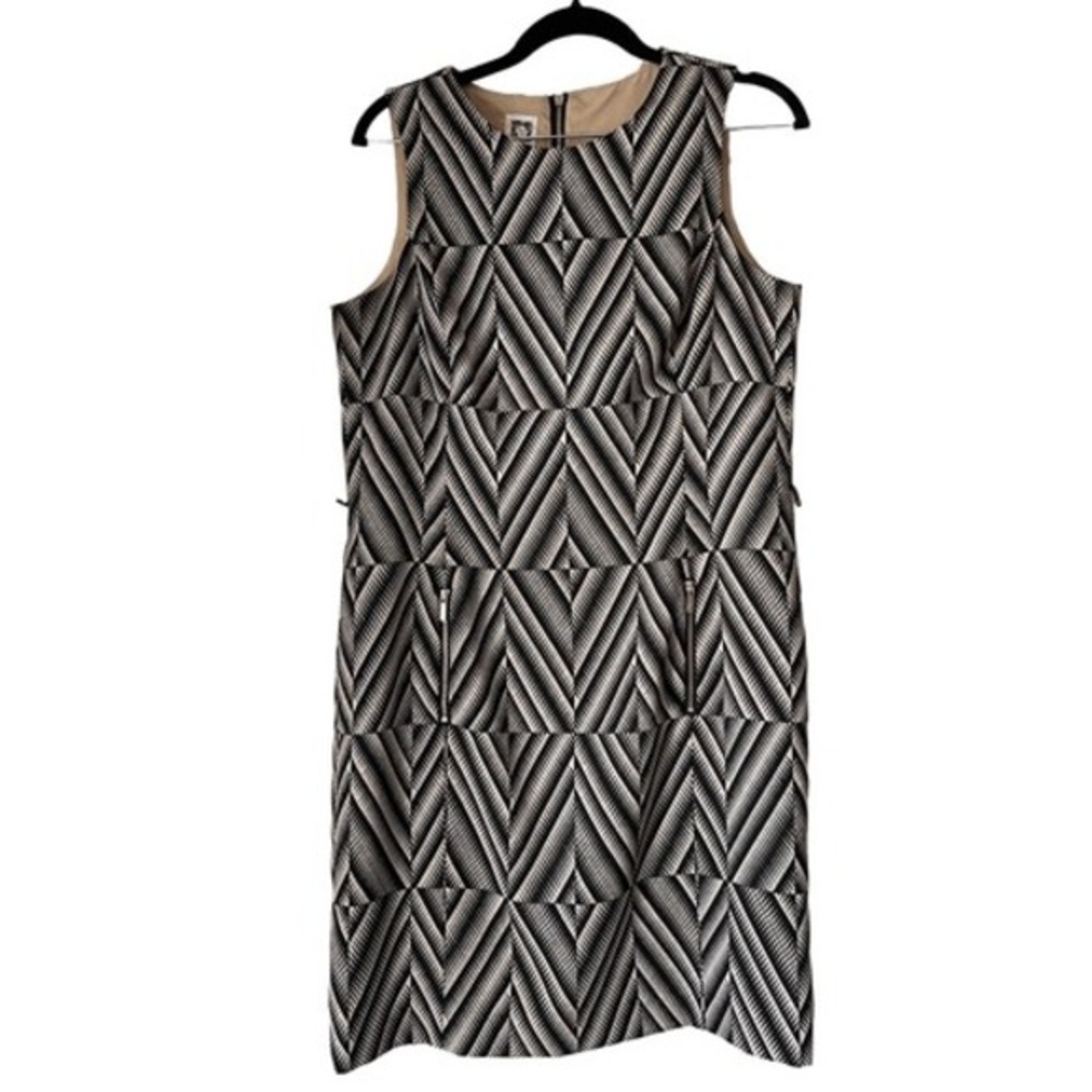 D1 Anne Klein Geometric Print Sleeveless Career Dress Black‎ White 12P